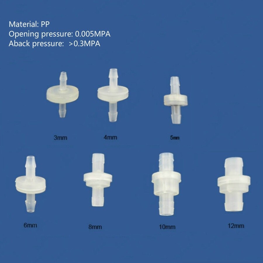 PP 플라스틱 수족관 체크 밸브/역류 방지 밸브/역류 방지 밸브 물 방지 펌프 크기 3mm, 4mm, 5mm, 6mm, 8mm, 10mm, 12mm